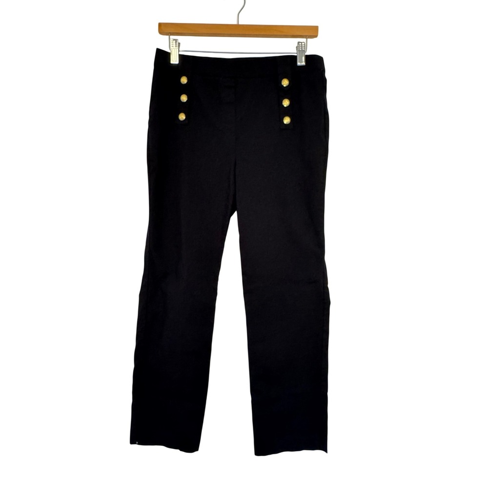 Nautical Counterparts Womens‎ Medium Sailor Pants Black Gold Button Pull On Slim